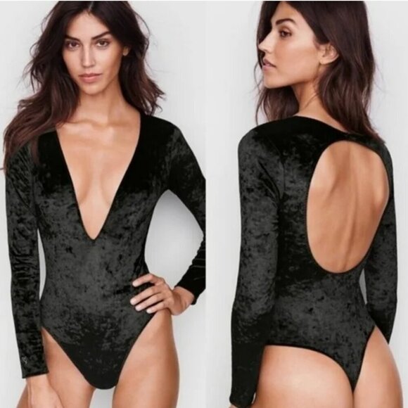 Victoria’s Secret Black Velvet Deep Plunge Long Sleeve Bodysuit XS/S - Picture 6 of 6